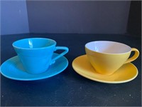 Turquoise & Yellow Cups & Saucers