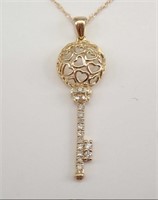 10 Kt Yellow Gold Diamond Key Necklace
