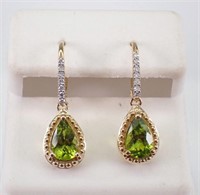 14 Kt Peridot Diamond Drop Earrings