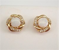 10 Kt Opal Diamond Stud Earrings