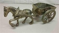 Cast Metal Horse & Wagon