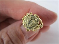 14K Gold Ring w/.999 Gold Panda 1 Gram Coin
