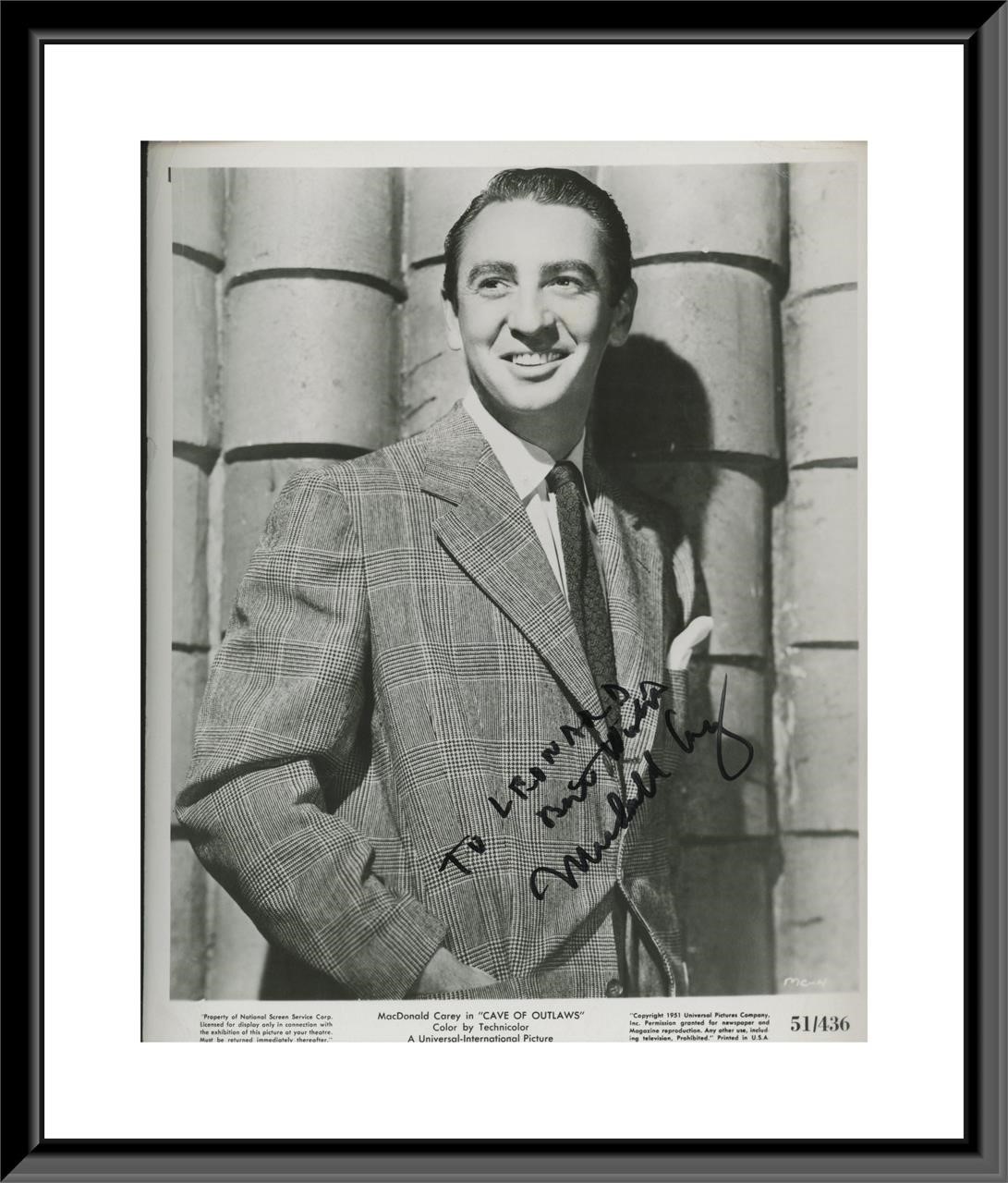 MacDonald Carey signed "Cave of Outlaws" movie pho