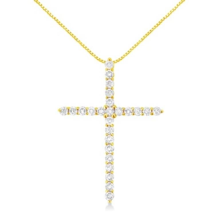 10K Gold Diamond Cross Pendant Necklace - 2.0 Cttw