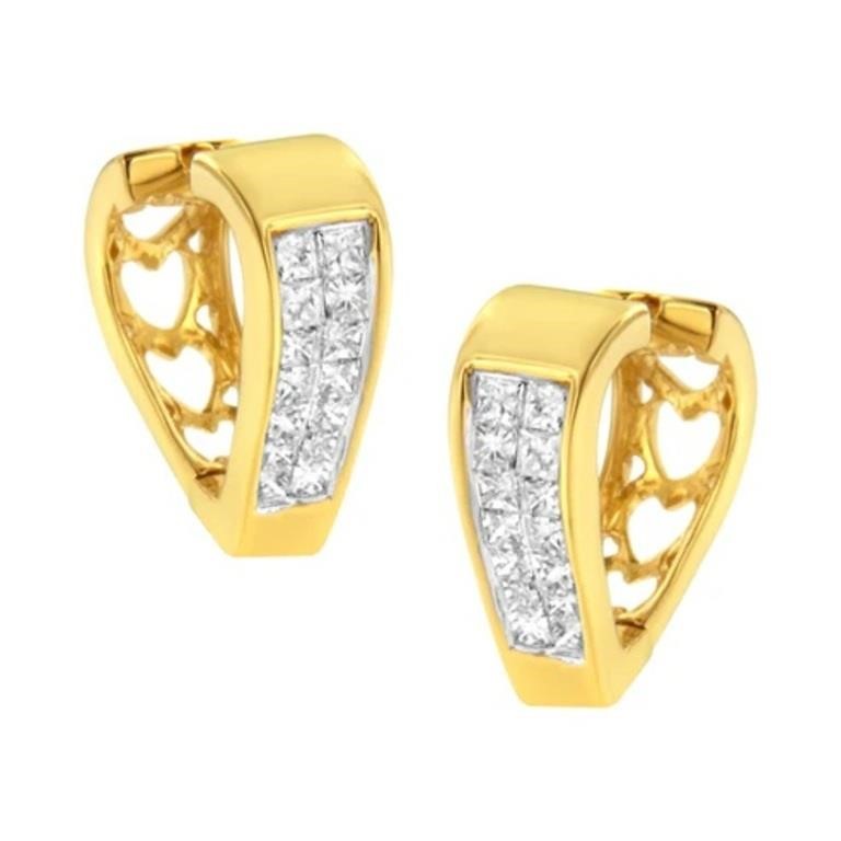 14K Yellow Gold Diamond Huggy Earrings