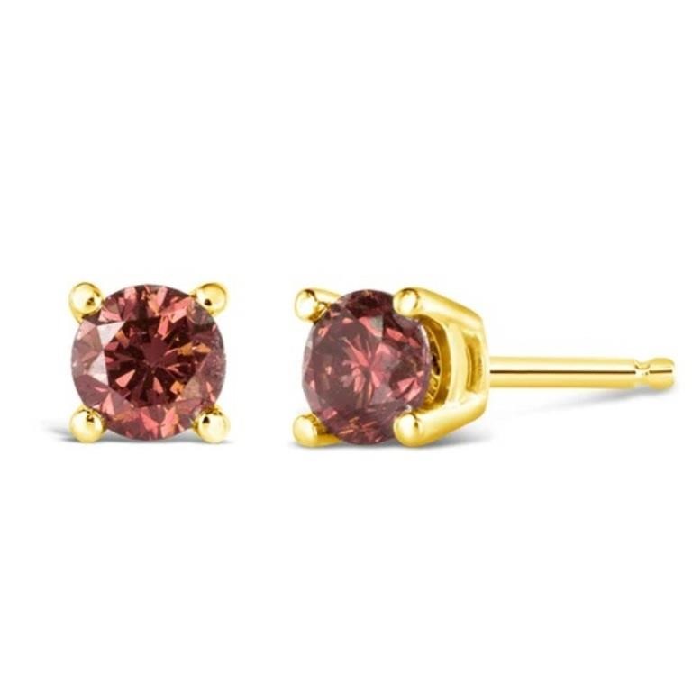 14K Gold 1.00 Cttw Pink Diamond Solitaire Earrings