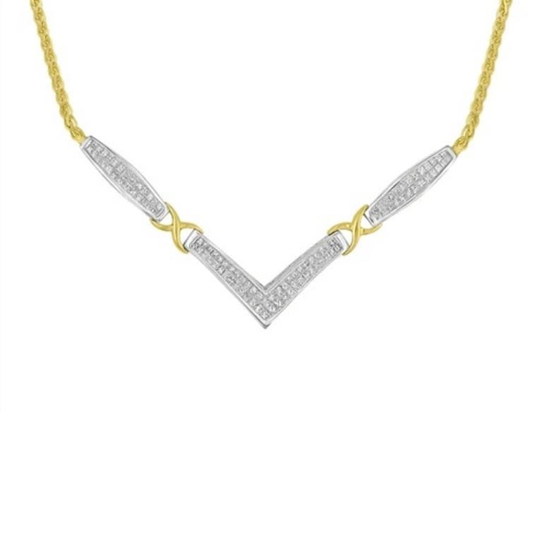 14K Gold Princess Cut Diamond Necklace