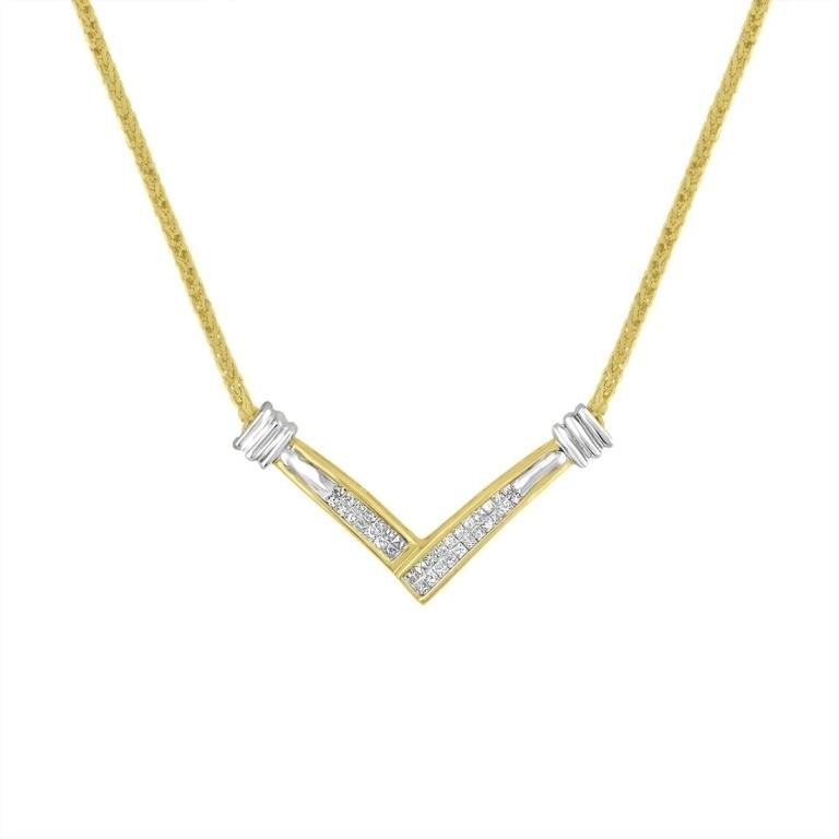14K Gold Princess Cut Diamond Pendant