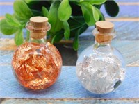 GOLD AND COPPER FLAKES IN BOTTLES ROCK STONE LAPID