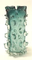 Vintage lazy Susan blue thorn glass vase