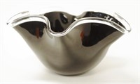 Large contemporary black glass handkerchief bowl