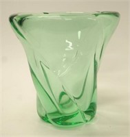 Daum Nancy large vintage green glass vase