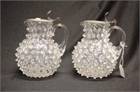 Pair 'bubble glass' pewter lidded jugs