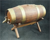 Vtg 11" Wood Barrel Liquor Dispenser W Stand