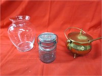 Ble canning jar, brass torch lighter, vase