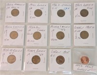 Lot of 12 Lincoln cents: 1911-D, 1912, 1916-D,