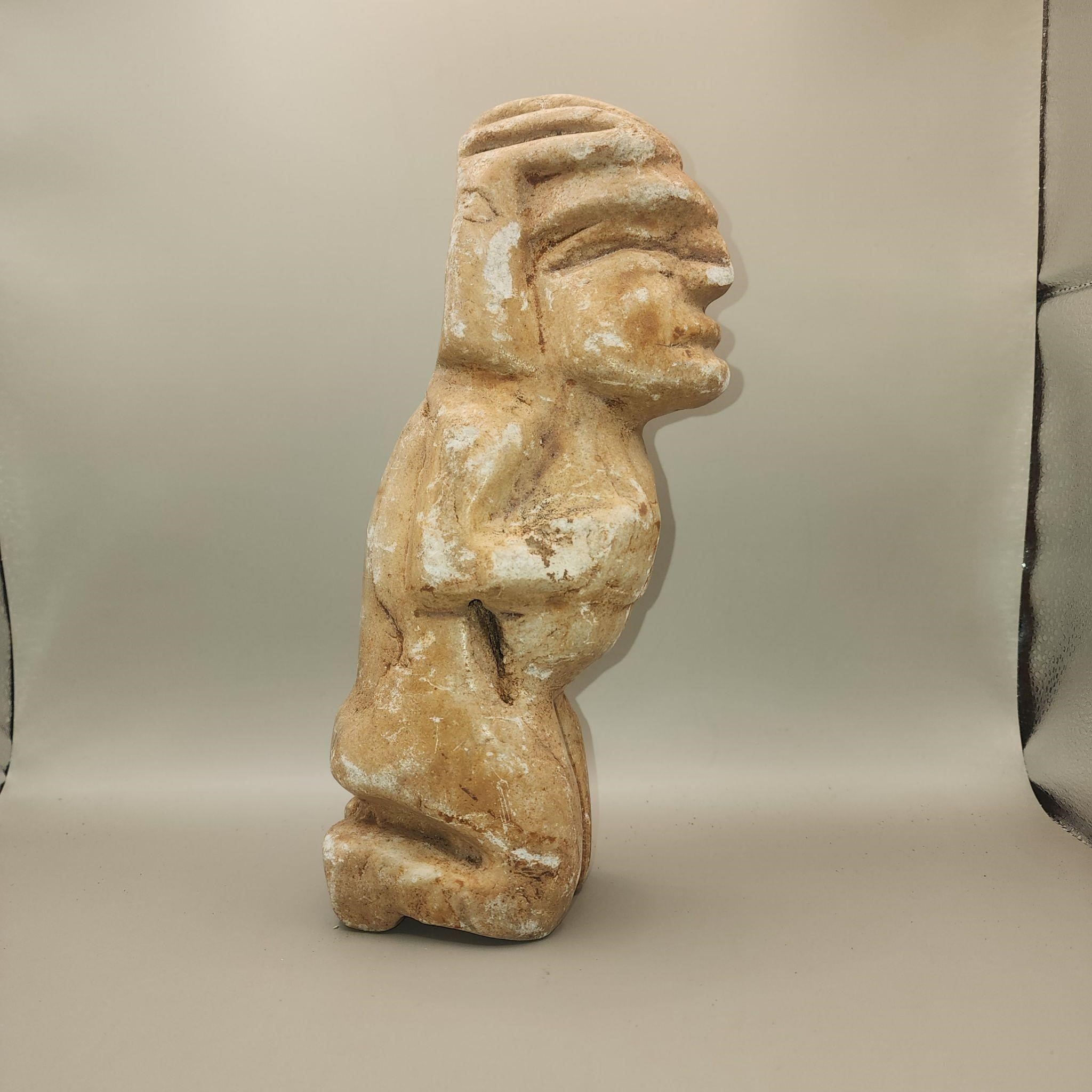 Pre Columbian Stone statue of kneeling man