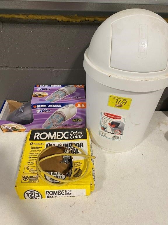 RUBBERMAID TRASHCAN, ROMEX EXTRA COLOR WIRING,