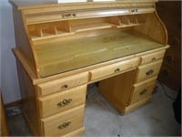 Pine Roll Top Desk, NO CONTENTS, 54x20x46