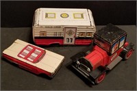Group of Japanese Tin Toys Cars & Camper Trailer