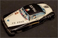 8" Japan Tin Friction Police Car w/Play Wear