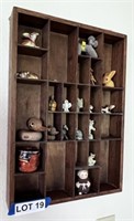 Wooden Knick Knack Wall Shelf w/ Contents