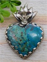 CHRYSOCOLLA PENDANT WITH LOTUS ACCENT ROCK STONE L