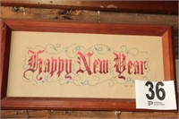 Framed Embroidery "Happy New Year" 20 x 10.5
