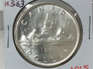 1953 'sf' (ms63) Canadian Silver Dollar