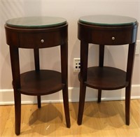 Pair of Drum-Style Glass-Top Side Tables