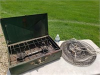 Coleman camp stove and fishing basket