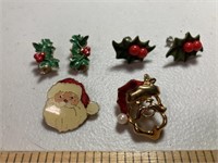 2 Santa pins & 2 sets Christmas earrings