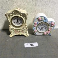 2 vintage porcelain mantel clocks