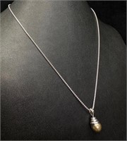 14k White Gold Pearl Pendant on Sterling Chain