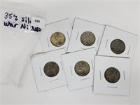 Six 35% Silver War Nickels