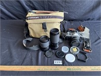 Canon AE-1 Camera, Lenses, Bag