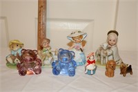 2 Glass Bears and Assorted Figurines