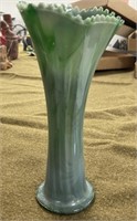 10" Fenton Green & White Slag Vase
