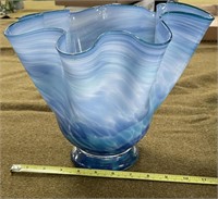 Hand Blown Blue & White Fluted Vase