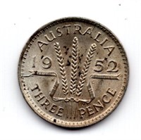 1952 Australia Threepence Silver Coin