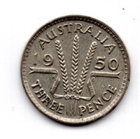 1950 Australia Threepence Silver Coin