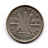 1949 Australia Threepence Silver Coin