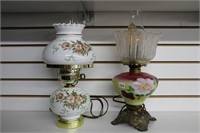 TWO ELECTRIC PAINTED HURRICANE LAMPS