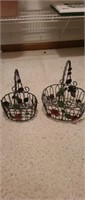 Two decorative wire Rose nesting baskets