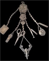 VERY ELABORATE STERLING SILVER CHATELAINE