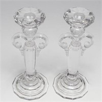 Pair of Colorless Molded Glass Candlesticks