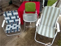 Lawn chairs, vintage high chair