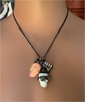 RARE, Betsey Johnson Double Head Skull Necklace