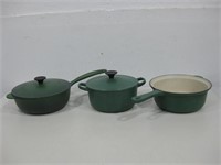 Three Green Le Creuset Enamel Pots See Info
