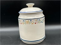 6" Canister with blue design floral & birds